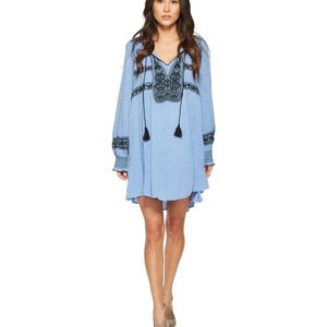 Free People Size S Wind Willow Embroidered Boho Dress Long Sleeve